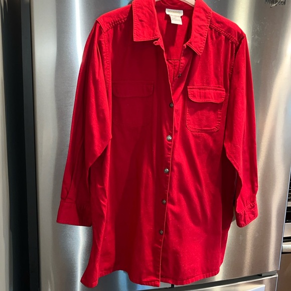 Roaman’s RED COTTON Button Up shirt COLLARED LONG cotton JACKET flap pockets 1XL - Picture 9 of 10